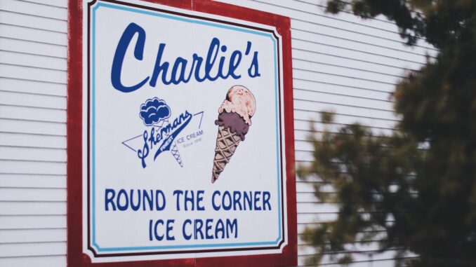 Charlie's round the corner ice cream signage