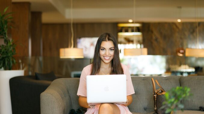 woman using laptop